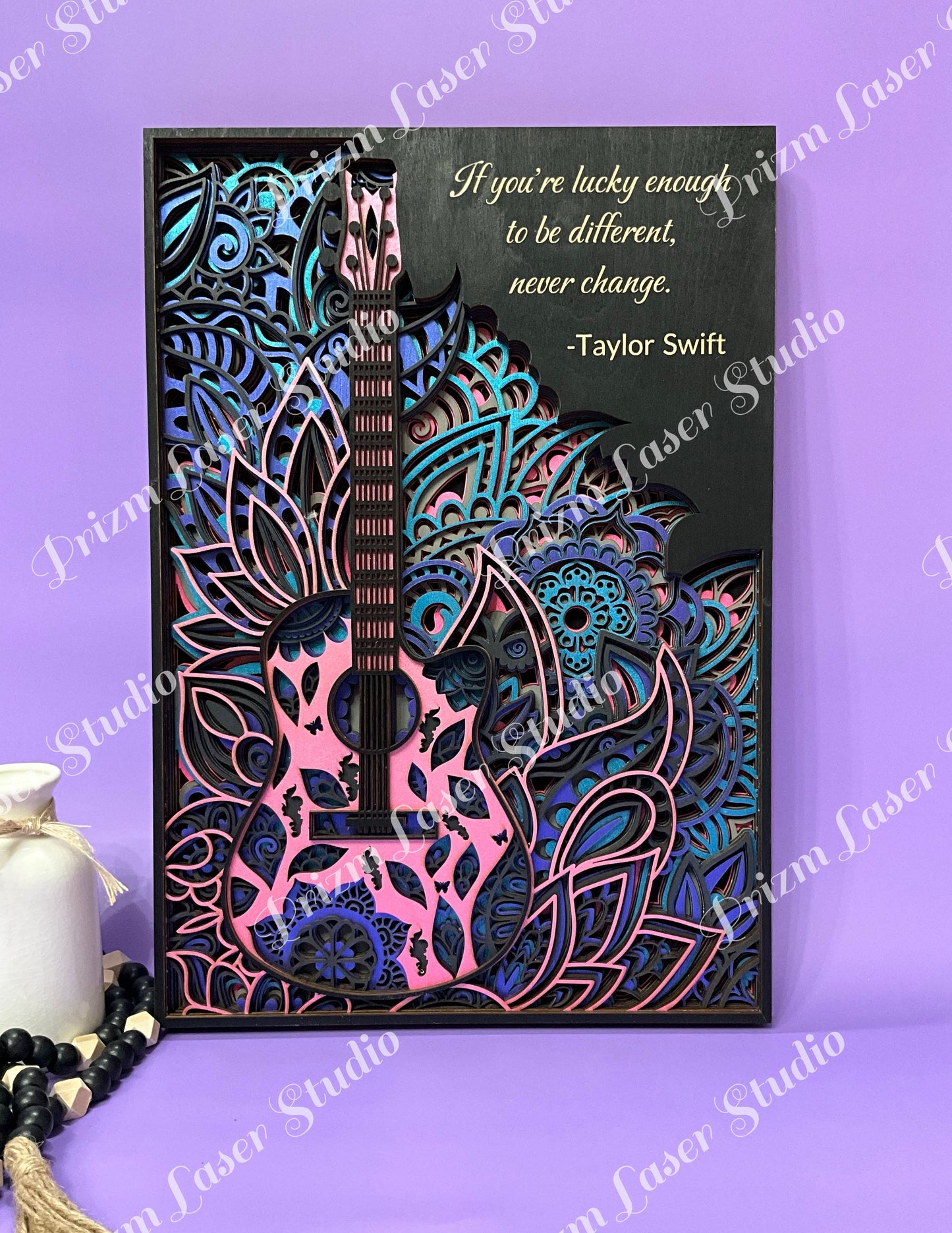 Taylor Swift “Be Different” Laser-Cut Guitar Wall Art | Inspirational Music Decor | Layered 3D Wood Sign