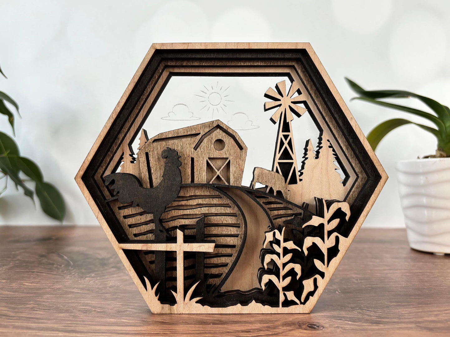 Hexagon 3D Layered Wood Decor - Made to Order
