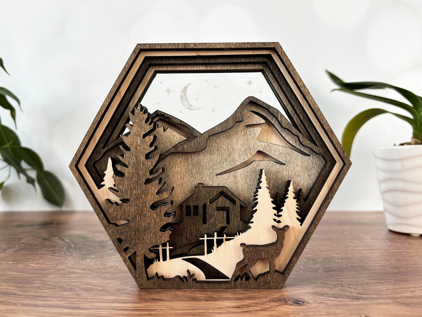 Hexagon 3D Layered Wood Decor - Made to Order