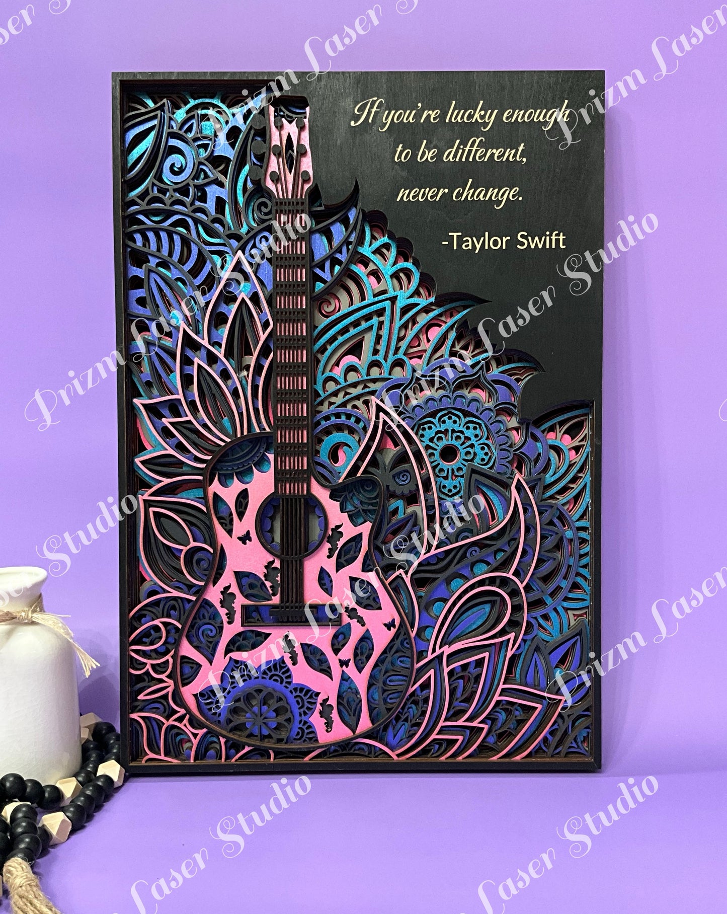 Taylor Swift “Be Different” Laser-Cut Guitar Wall Art | Inspirational Music Decor | Layered 3D Wood Sign