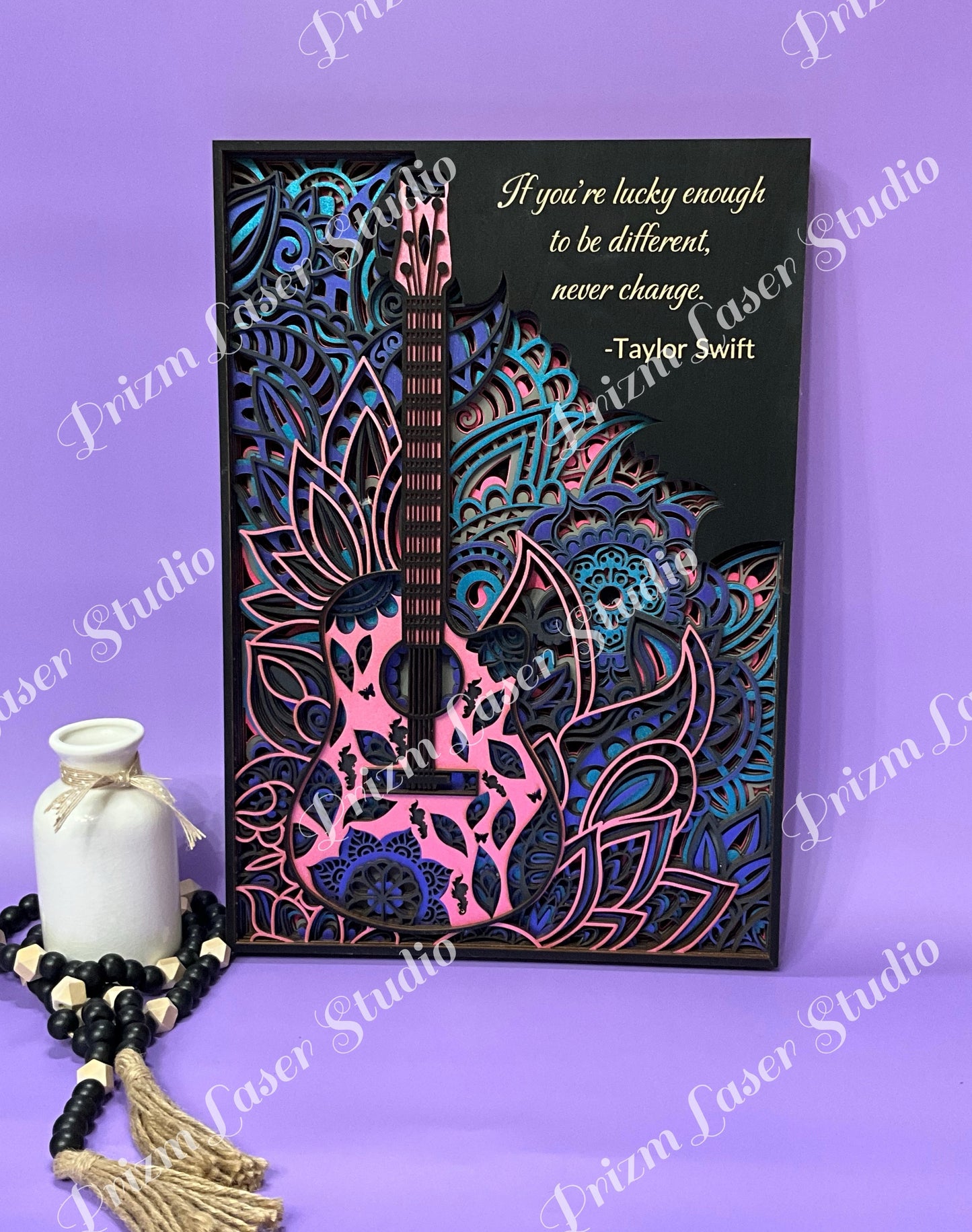 Taylor Swift “Be Different” Laser-Cut Guitar Wall Art | Inspirational Music Decor | Layered 3D Wood Sign
